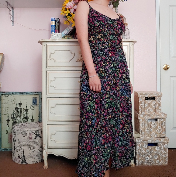 Vintage 90s Designer Button Down Floral Midi Dress - Picture 7 of 8
